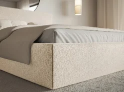Łóżko tapicerowane 160x200 cm Softie Slim z pojemnikiem jasnobeżowe szenil stelaż metalowy