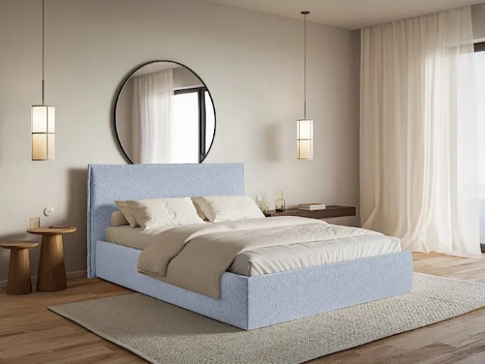 Łóżko tapicerowane 160x200 cm Softie Slim błękitne szenil