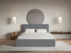 Łóżko tapicerowane 180x200 cm Softie Slim z pojemnikiem grafitowe szenil stelaż metalowy