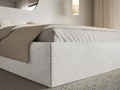 Łóżko tapicerowane 180x200 cm Softie Slim z pojemnikiem jasnoszare szenil stelaż metalowy