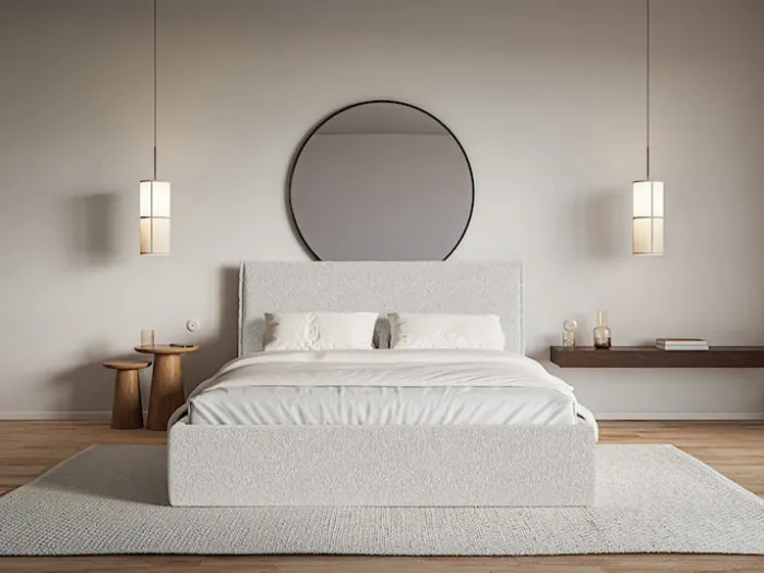 Łóżko tapicerowane 180x200 cm Softie Slim z pojemnikiem jasnoszare szenil stelaż metalowy