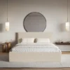 Łóżko tapicerowane 180x200 cm Softie Slim z pojemnikiem jasnobeżowe szenil stelaż metalowy