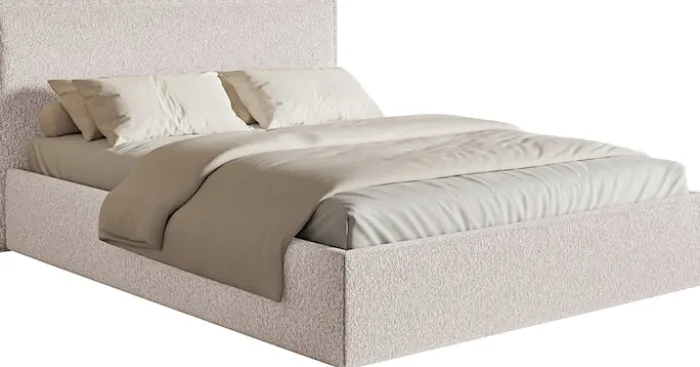 Łóżko tapicerowane 180x200 cm Softie Slim z pojemnikiem beżowe szenil stelaż metalowy