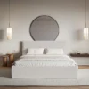 Łóżko tapicerowane 200x200 cm Softie Slim z pojemnikiem jasnoszare szenil stelaż metalowy