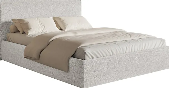 Łóżko tapicerowane 200x200 cm Softie Slim z pojemnikiem jasnoszare szenil stelaż metalowy