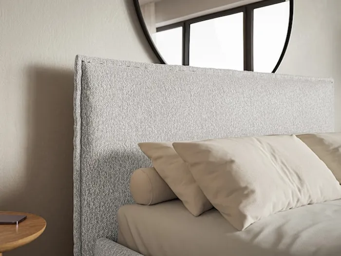 Łóżko tapicerowane 200x200 cm Softie Slim z pojemnikiem jasnoszare szenil stelaż metalowy