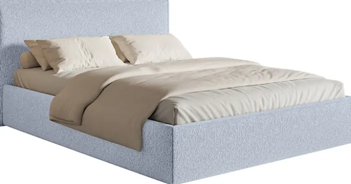 Łóżko tapicerowane 200x200 cm Softie Slim z pojemnikiem błękitne szenil stelaż metalowy