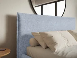 Łóżko tapicerowane 200x200 cm Softie Slim z pojemnikiem błękitne szenil stelaż metalowy