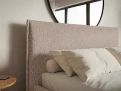 Łóżko tapicerowane 200x200 cm Softie Slim z pojemnikiem ciemnobeżowe szenil stelaż metalowy