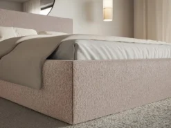 Łóżko tapicerowane 200x200 cm Softie Slim z pojemnikiem ciemnobeżowe szenil stelaż metalowy