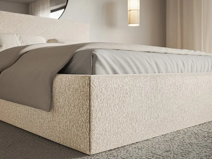 Łóżko tapicerowane 200x200 cm Softie Slim z pojemnikiem jasnobeżowe szenil stelaż metalowy