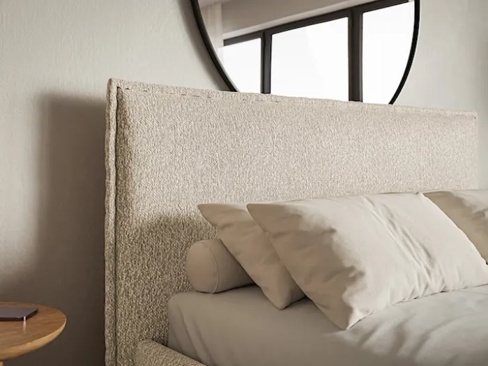 Łóżko tapicerowane 200x200 cm Softie Slim z pojemnikiem jasnobeżowe szenil stelaż metalowy