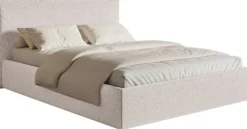 Łóżko tapicerowane 200x200 cm Softie Slim z pojemnikiem beżowe szenil stelaż metalowy