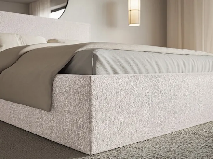 Łóżko tapicerowane 200x200 cm Softie Slim z pojemnikiem beżowe szenil stelaż metalowy