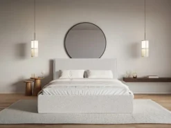 Łóżko tapicerowane 200x200 cm Softie Slim jasnoszare szenil