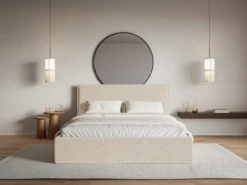 Łóżko tapicerowane 200x200 cm Softie Slim jasnobeżowe szenil