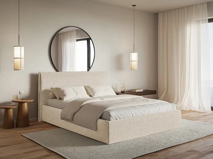 Łóżko tapicerowane 200x200 cm Softie Slim jasnobeżowe szenil