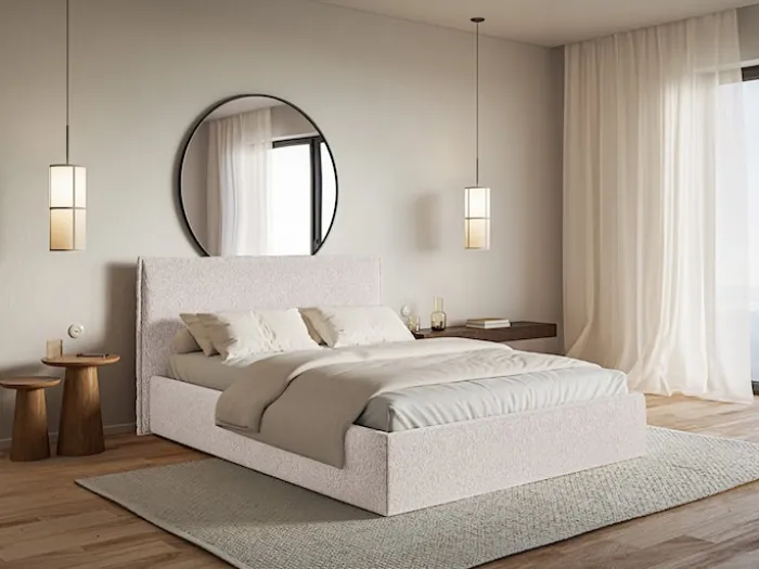 Łóżko tapicerowane 200x200 cm Softie Slim beżowe szenil
