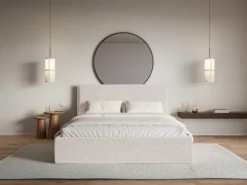Łóżko tapicerowane 200x200 cm Softie Slim beżowe szenil