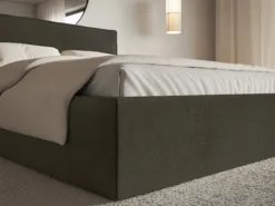 Łóżko tapicerowane 160x200 cm Softie Slim ciemnozielone welur hydrofobowy