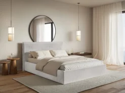 Łóżko tapicerowane 180x200 cm Softie Slim z pojemnikiem jasnoszare welur hydrofobowy stelaż metalowy