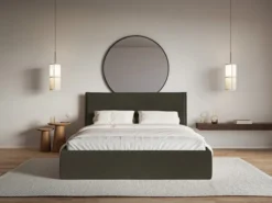 Łóżko tapicerowane 180x200 cm Softie Slim z pojemnikiem ciemnozielone welur hydrofobowy stelaż metalowy