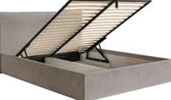 Łóżko tapicerowane 180x200 cm Softie Slim z pojemnikiem szarobrązowe welur hydrofobowy stelaż metalowy