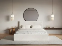 Łóżko tapicerowane 180x200 cm Softie Slim z pojemnikiem szarobeżowe welur hydrofobowy stelaż metalowy