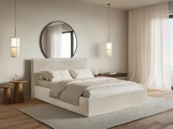 Łóżko tapicerowane 180x200 cm Softie Slim beżowe welur hydrofobowy