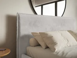Łóżko tapicerowane 200x200 cm Softie Slim z pojemnikiem jasnoszare welur hydrofobowy stelaż metalowy