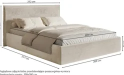 Łóżko tapicerowane 200x200 cm Softie Slim z pojemnikiem jasnoszare welur hydrofobowy stelaż metalowy