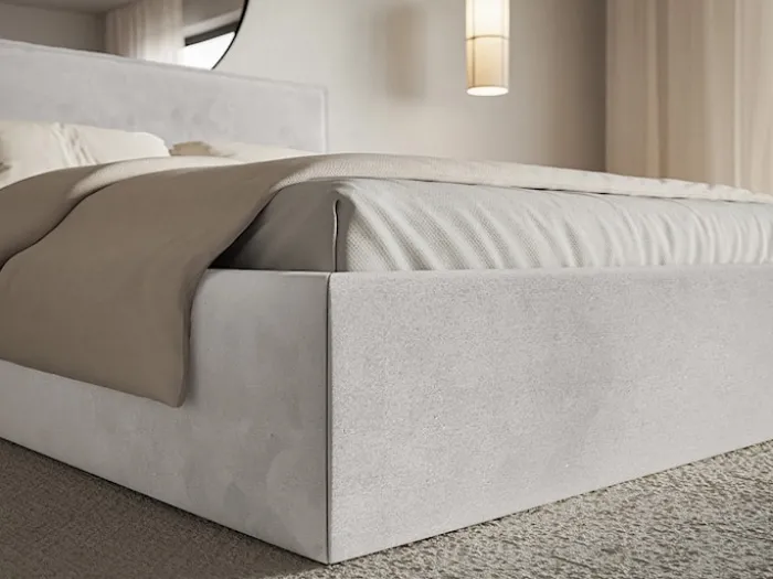 Łóżko tapicerowane 200x200 cm Softie Slim z pojemnikiem jasnoszare welur hydrofobowy stelaż metalowy