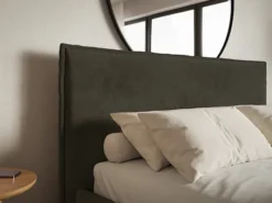 Łóżko tapicerowane 200x200 cm Softie Slim z pojemnikiem ciemnozielone welur hydrofobowy stelaż metalowy