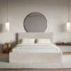 Łóżko tapicerowane 200x200 cm Softie Slim z pojemnikiem beżowe welur hydrofobowy stelaż metalowy