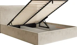 Łóżko tapicerowane 200x200 cm Softie Slim z pojemnikiem beżowe welur hydrofobowy stelaż metalowy