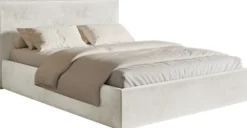 Łóżko tapicerowane 200x200 cm Softie Slim z pojemnikiem szarobeżowe welur hydrofobowy stelaż metalowy