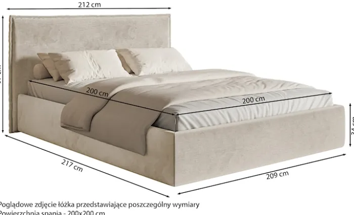 Łóżko tapicerowane 200x200 cm Softie Slim jasnoszare welur hydrofobowy