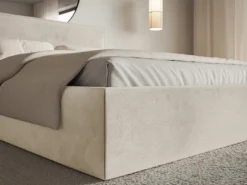 Łóżko tapicerowane 200x200 cm Softie Slim beżowe welur hydrofobowy