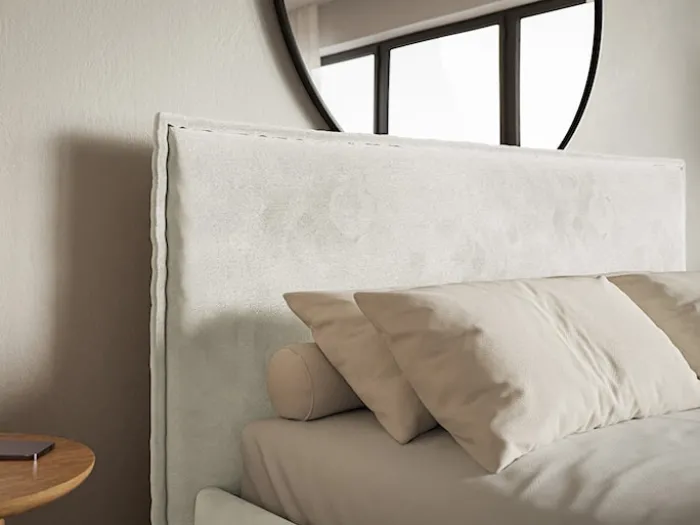 Łóżko tapicerowane 200x200 cm Softie Slim szarobeżowe welur hydrofobowy