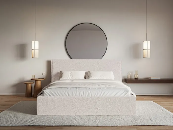 Łóżko tapicerowane 140x200 cm Softie z pojemnikiem beżowe szenil stelaż metalowy