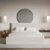 Łóżko tapicerowane 180x200 cm Softie z pojemnikiem beżowe szenil stelaż metalowy