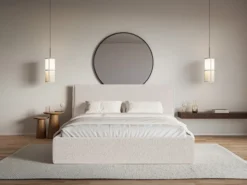 Łóżko tapicerowane 180x200 cm Softie z pojemnikiem beżowe szenil stelaż metalowy