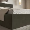 Łóżko tapicerowane 140x200 cm Softie z pojemnikiem ciemnozielone welur hydrofobowy stelaż metalowy