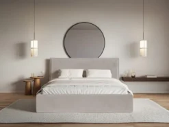 Łóżko tapicerowane 160x200 cm Softie z pojemnikiem szarobrązowe welur hydrofobowy stelaż metalowy