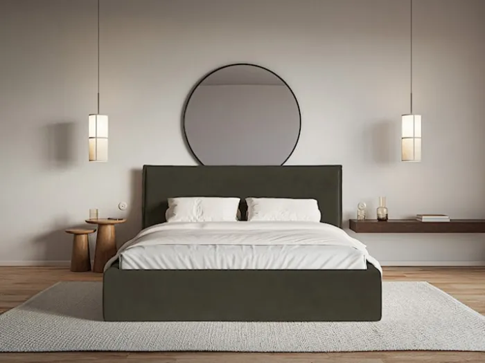 Łóżko tapicerowane 180x200 cm Softie z pojemnikiem ciemnozielone welur hydrofobowy stelaż metalowy