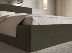 Łóżko tapicerowane 180x200 cm Softie z pojemnikiem ciemnozielone welur hydrofobowy stelaż metalowy
