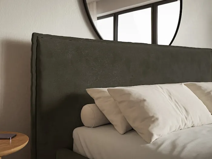 Łóżko tapicerowane 180x200 cm Softie z pojemnikiem ciemnozielone welur hydrofobowy stelaż metalowy