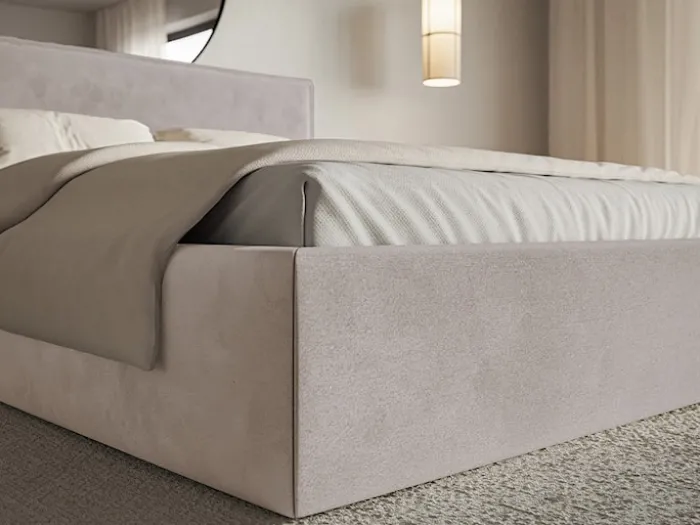 Łóżko tapicerowane 180x200 cm Softie z pojemnikiem szarobrązowe welur hydrofobowy stelaż metalowy