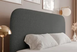 Łóżko tapicerowane 140x200 cm Sonvivo z pojemnikiem na pościel ciemnoszare boucle stelaż metalowy