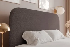 Łóżko tapicerowane 160x200 cm Sonvivo z pojemnikiem na pościel brązowe boucle stelaż metalowy